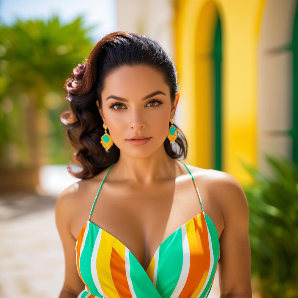 Stunning Woman in Vibrant Striped Dress