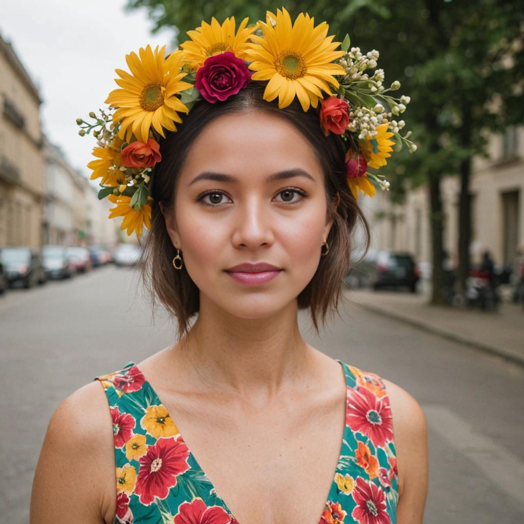 Woman with Floral Hair Accessory in Bohemian Style