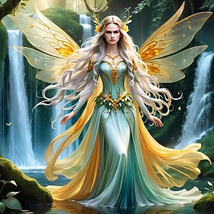 Majestic Fairy Woman by Serene Waterfall