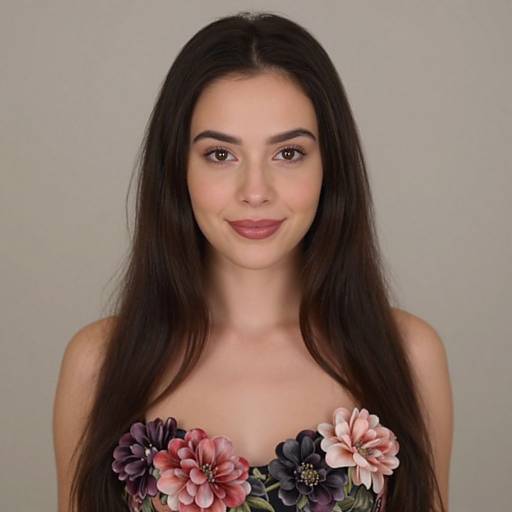 Portrait of Young Woman Wearing Floral Top with Large Flowers