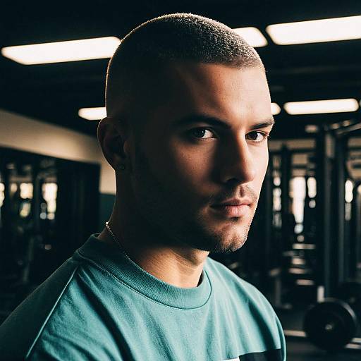 Portrait of Young Man with Buzz Cut in Gym Lighting