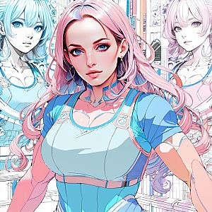 Anime Woman with Pink Hair in Futuristic Outfit