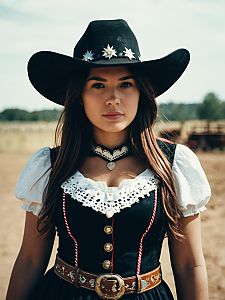Woman in Cowgirl Fancy Dress Costume Cosplay Editorial Portrait