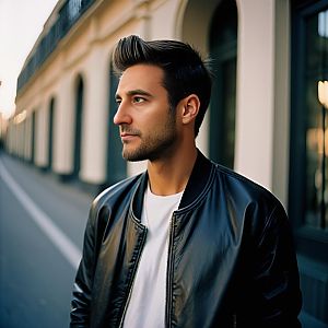 Stylish Young Man in Leather Jacket