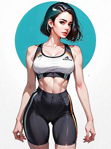 Realistic Comic Style Athletic Woman in Sportswear Full Body Illustration