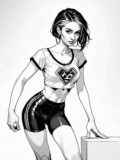 Realistic Comic Style Illustration of Woman in Modern Athletic Outfit Full Body