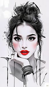 Digital Watercolor Portrait of a Young Woman