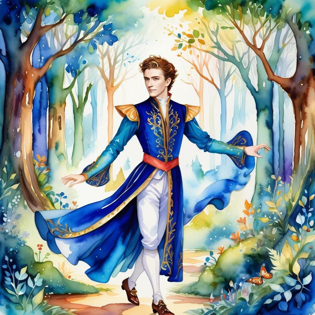 Young Man in Royal Blue Coat in Magical Forest Young Man in Royal Blue Coat in Magical Forest