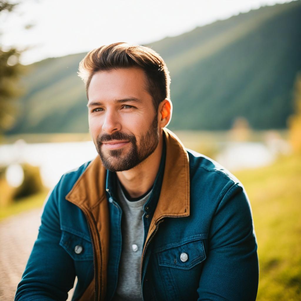 Young Man Outdoors in Teal Jacket
