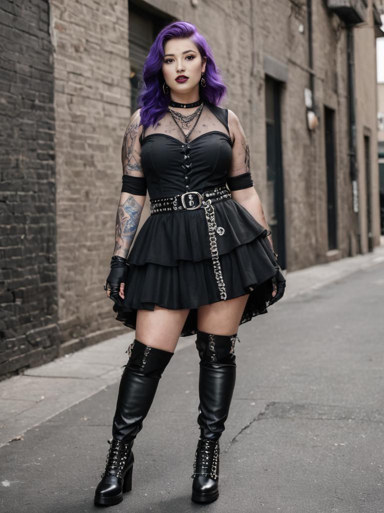 Confident Woman with Purple Hair in Edgy Fashion