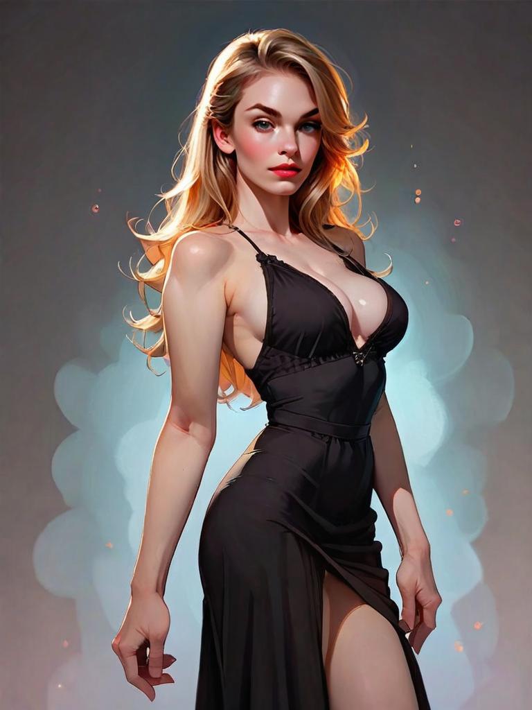 Digital Illustration of Blonde Woman in Elegant Black Dress