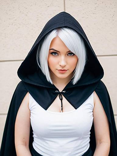 Woman in Black Hooded Cloak with White Hair - Ars Almal 1st Costume