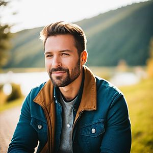 Young Man Outdoors in Teal Jacket