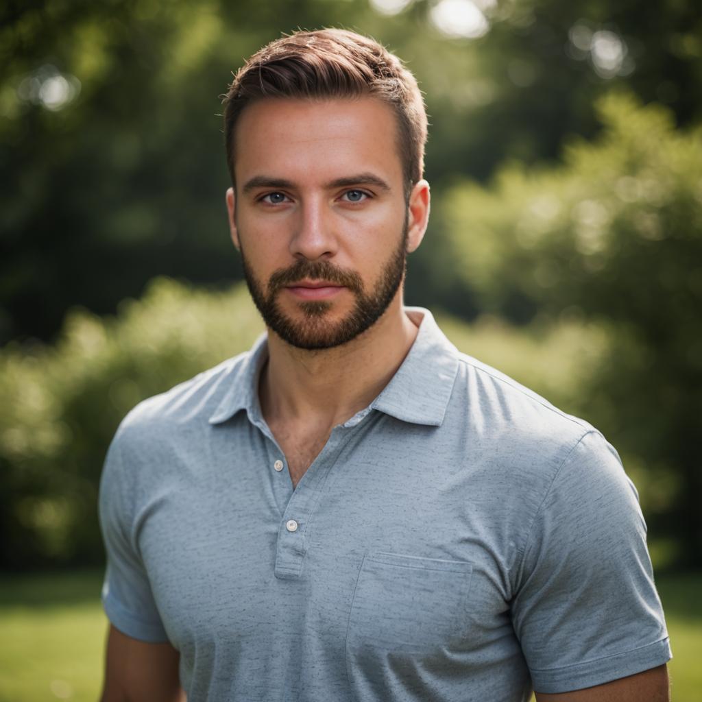 Confident Man in Lush Outdoor Setting