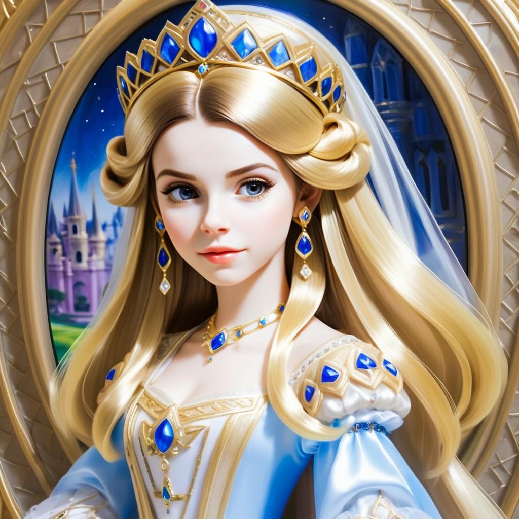 Regal Woman in Fantasy Attire with Castle Background