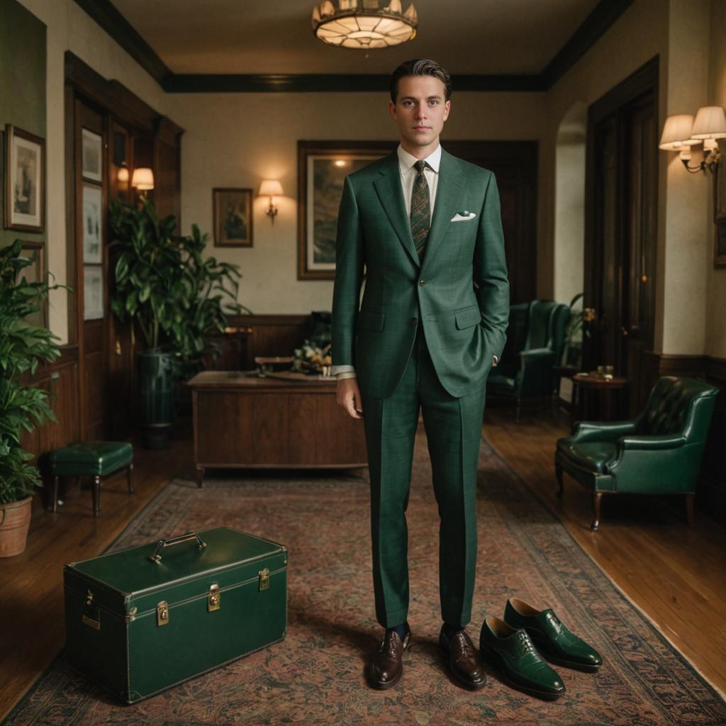 Man in Green Suit in Elegant Vintage Room