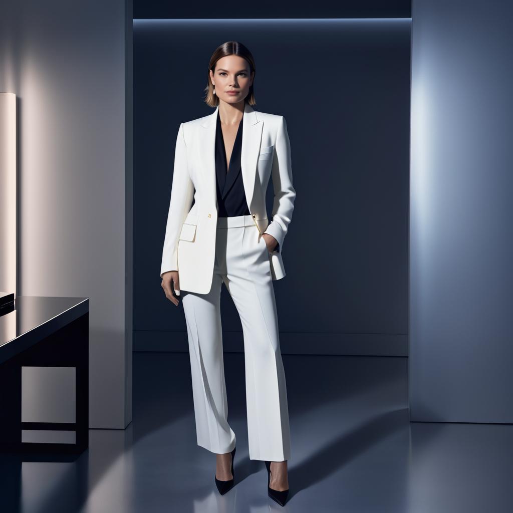 Confident Woman in Chic White Suit