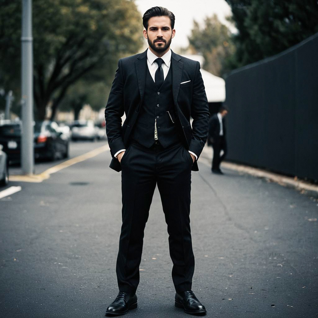 Confident Man in Tailored Black Suit Confident Man in Tailored Black Suit