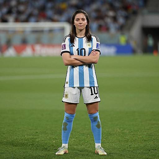 Argentina Woman Soccer Player in Number 10 Jersey on Field