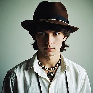Young Man in Brown Fedora with Serious Expression
