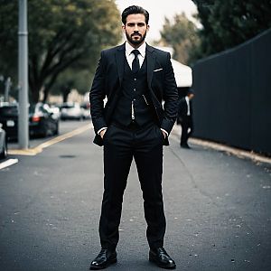 Confident Man in Tailored Black Suit