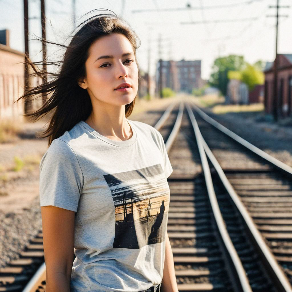 Young Woman on Railroad Tracks