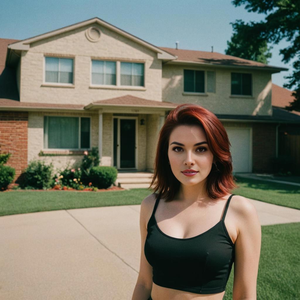 Confident Young Woman with Red Hair in Suburban Home