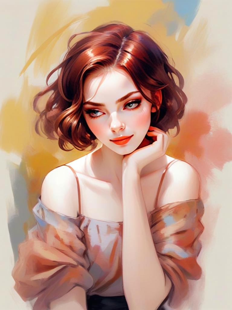 Thoughtful Young Woman with Auburn Hair