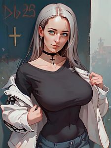 Confident Woman with Silver Hair in Urban Setting