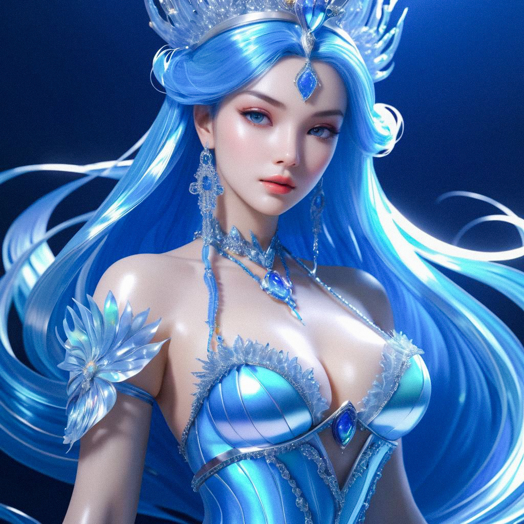 Mystical Ice Queen Portrait with Blue Hair