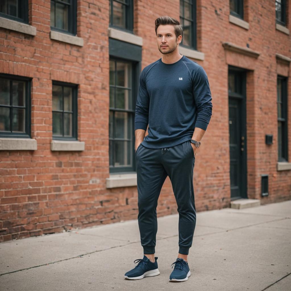 Stylish Man in Dark Sports Outfit on Urban Street