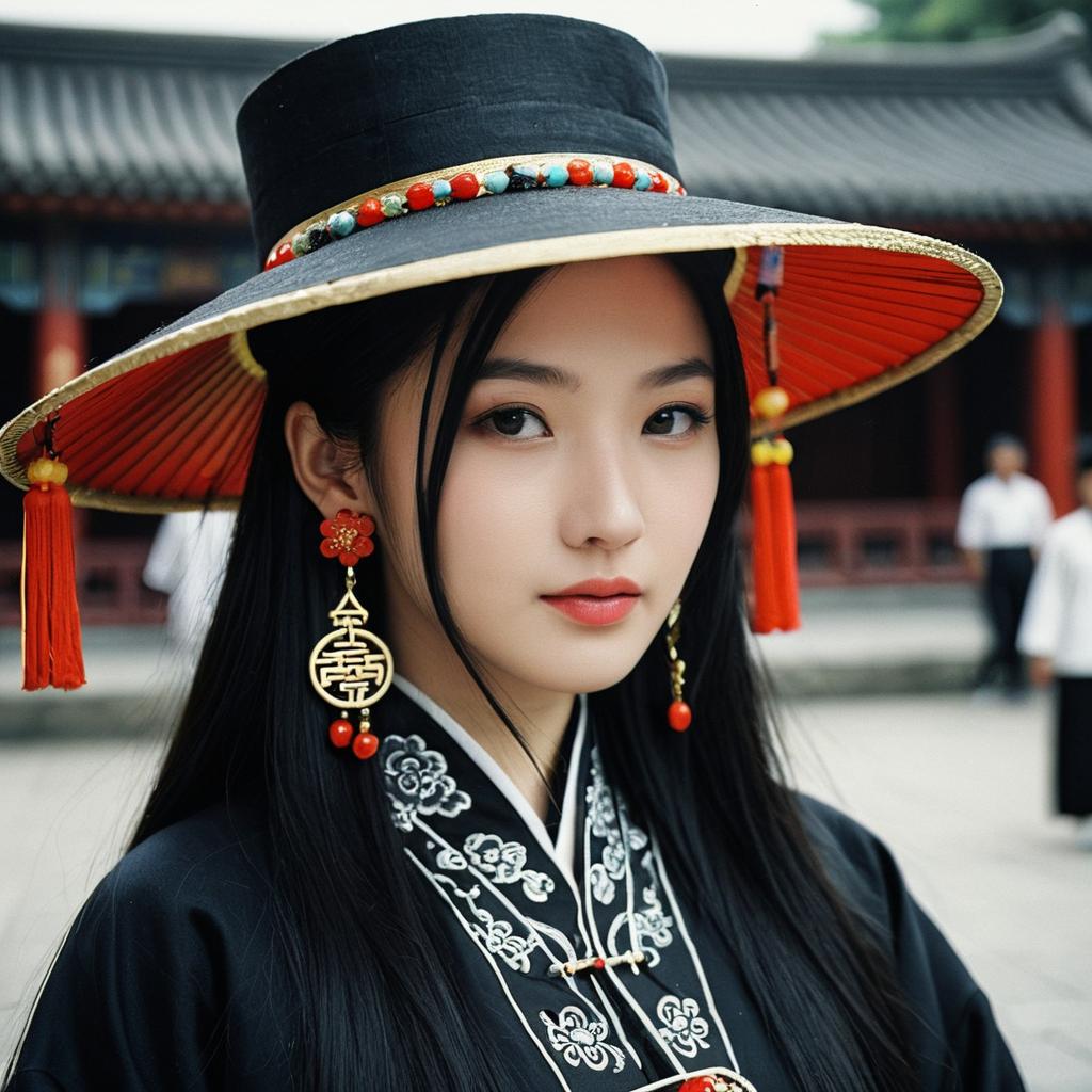 Young Woman in Traditional Chinese Clothing Outdoors