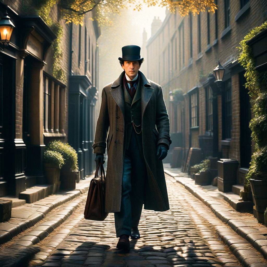 Victorian Man Walking on Cobblestone Street Victorian Man Walking on Cobblestone Street