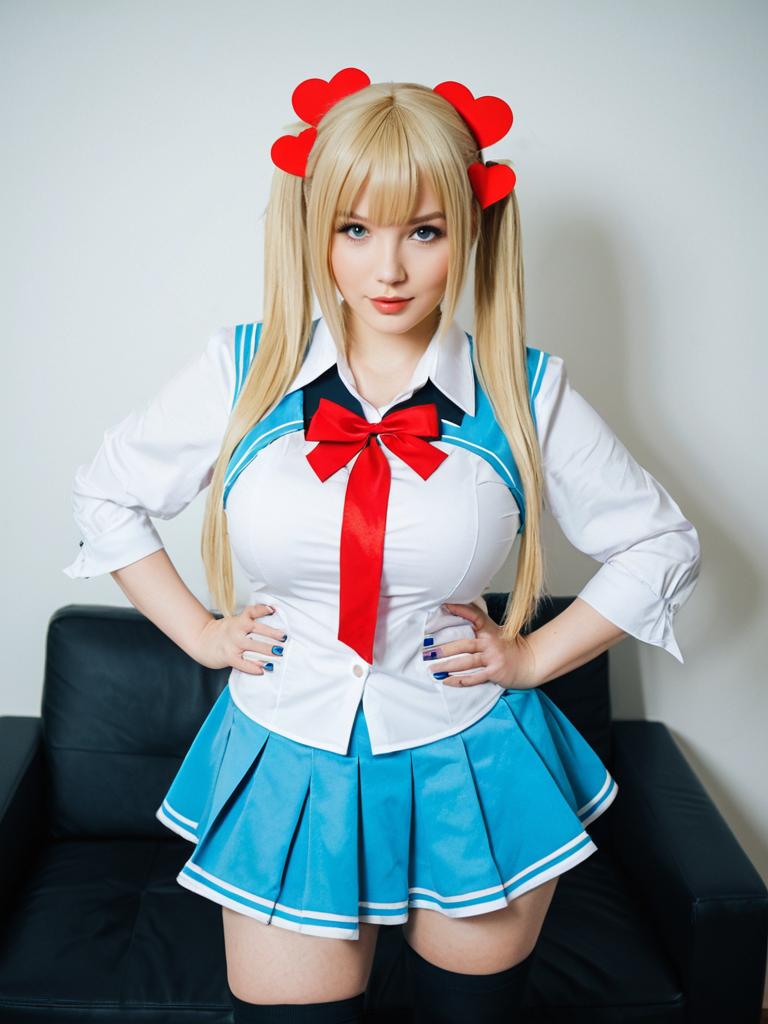 Akai Haato Inspired Blue and White School Uniform Cosplay