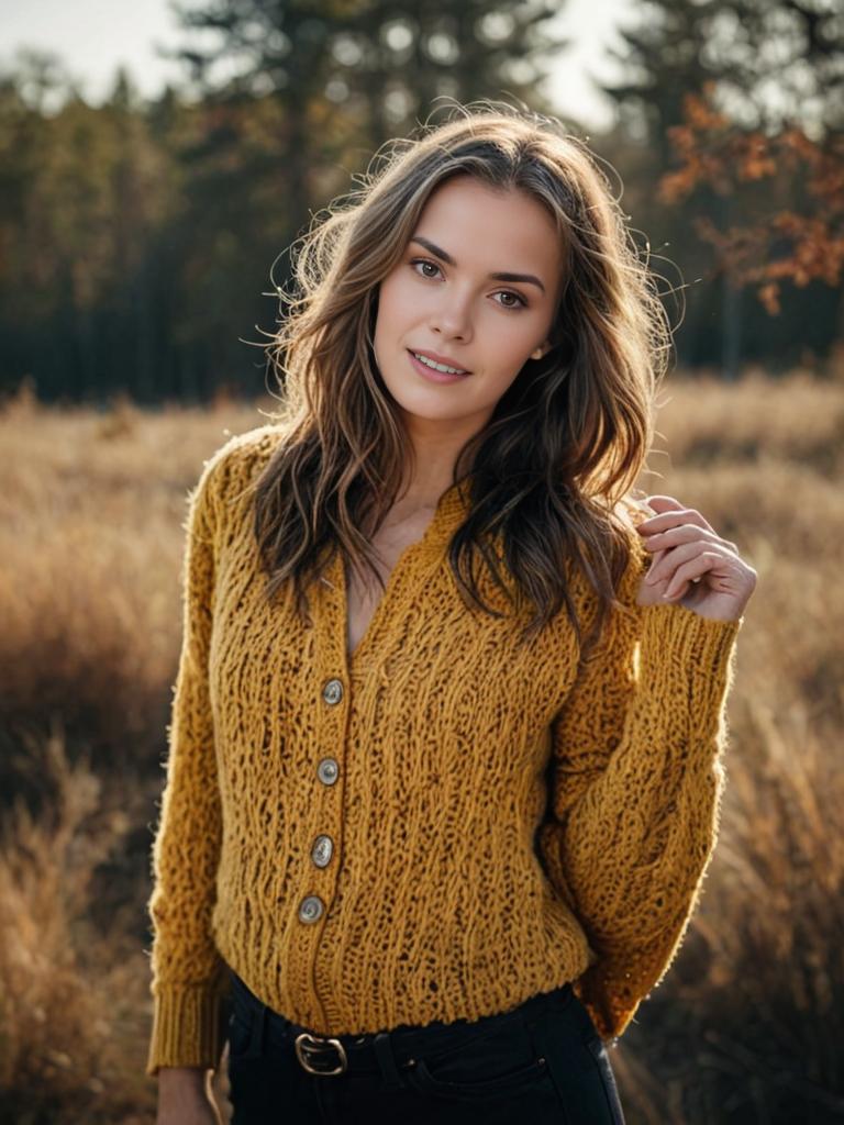 Woman in Mustard Cardigan Outdoors