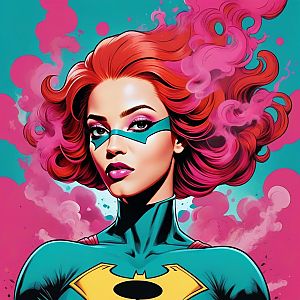 Confident Woman with Red Hair in Teal Costume