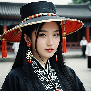 Young Woman in Traditional Chinese Clothing Outdoors