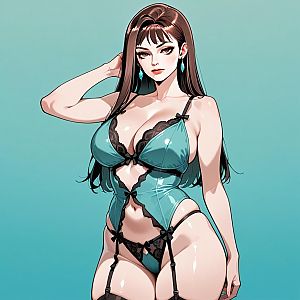 Confident Woman in Teal Lingerie with Lace Accents