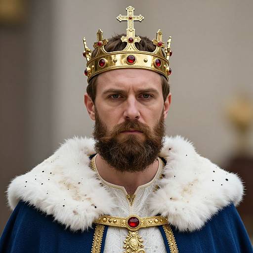 Medieval King Portrait in Royal Costume with Golden Crown