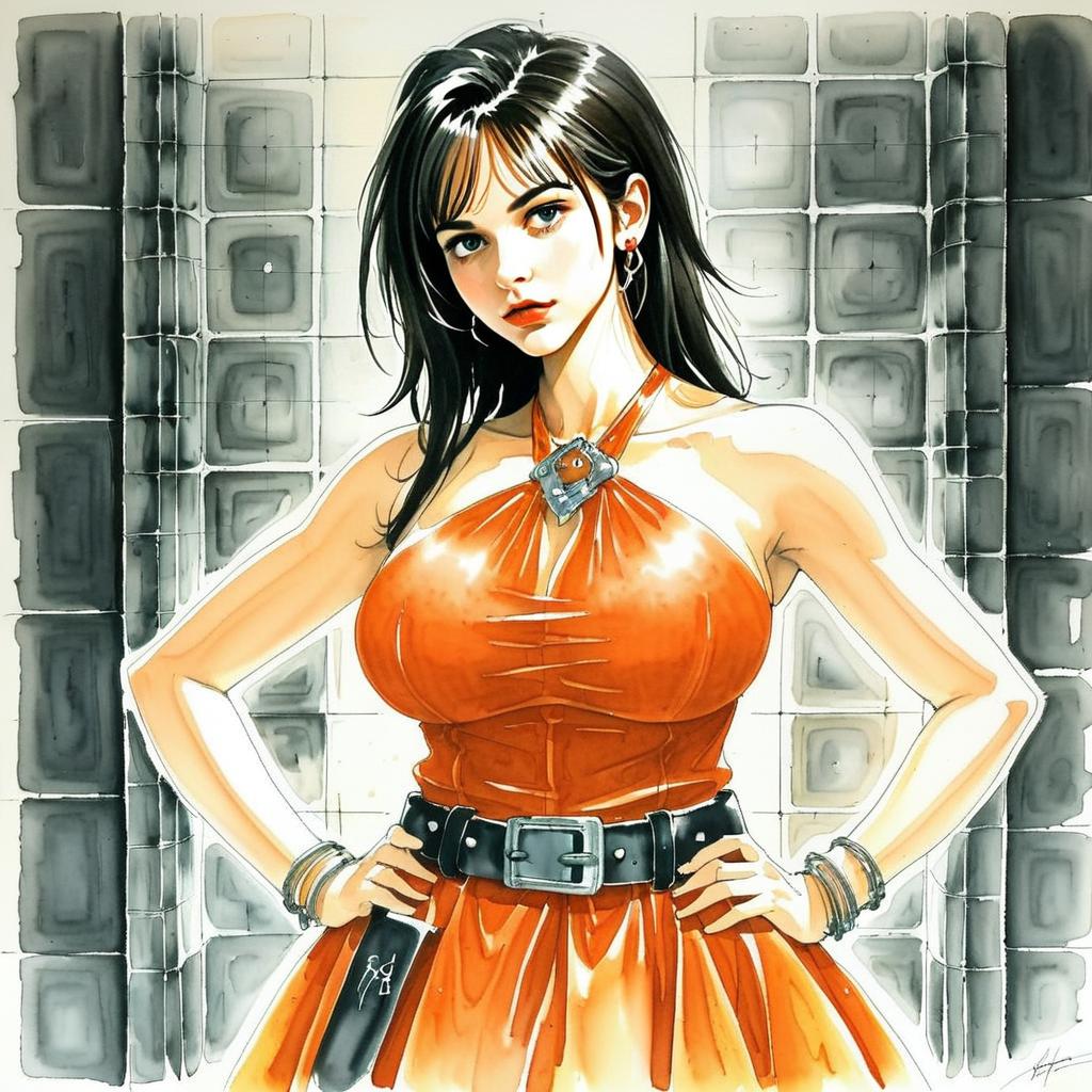 Confident Woman in Orange Halter Dress