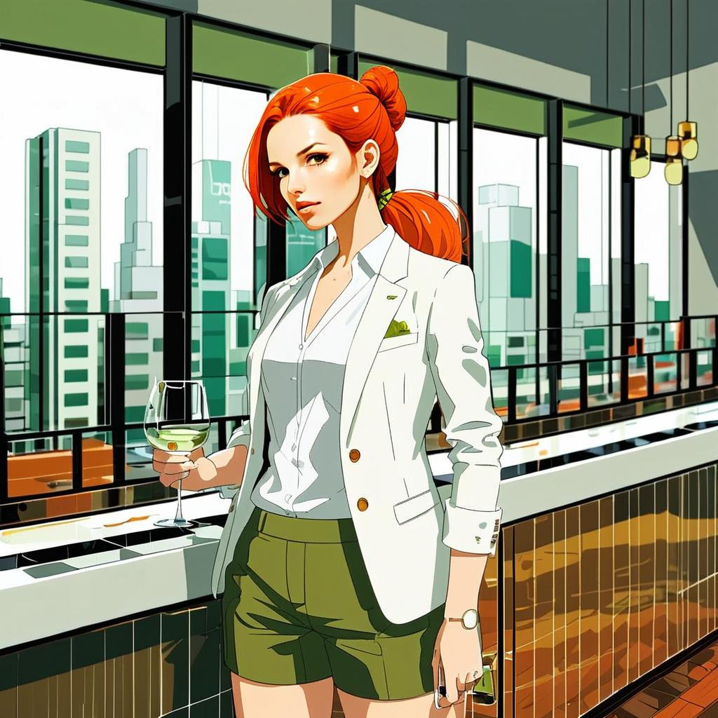 Confident Red-Haired Woman in Urban Setting with Wine Confident Red-Haired Woman in Urban Setting with Wine