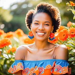 Joyful Woman in Floral Garden