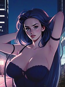 Young Woman in Dark Dress - Urban Night Scene
