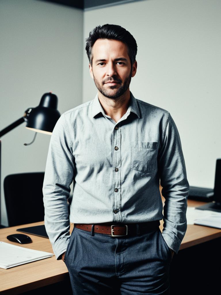 Man in Casual Office Outfit Photorealistic Detailed Studio Portrait