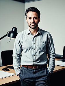 Man in Casual Office Outfit Photorealistic Detailed Studio Portrait