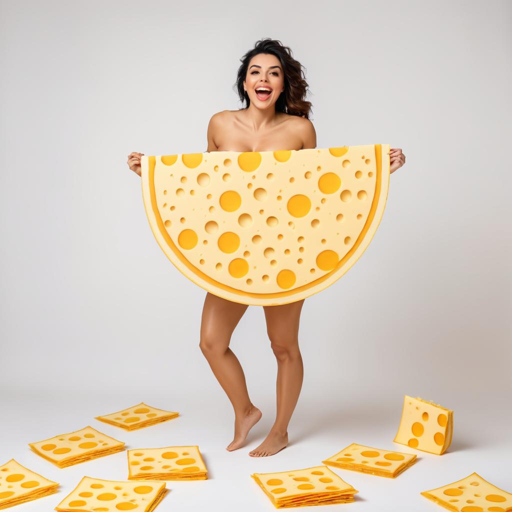 Confident Woman with Oversized Cheese