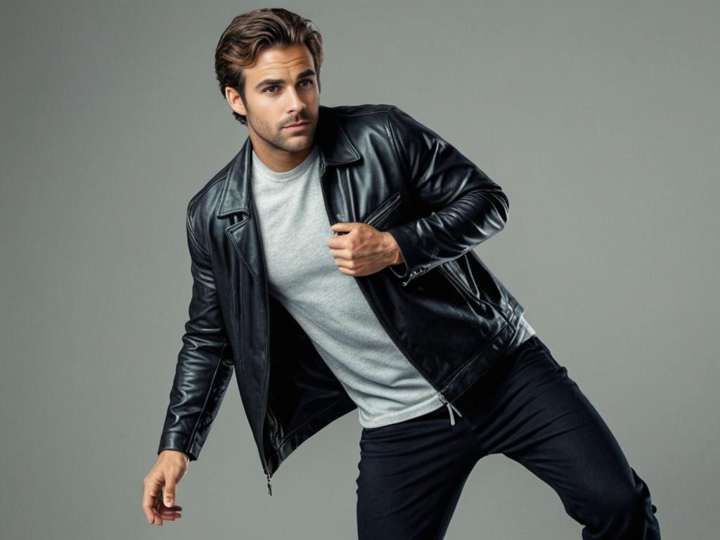 Man in leather jacket running