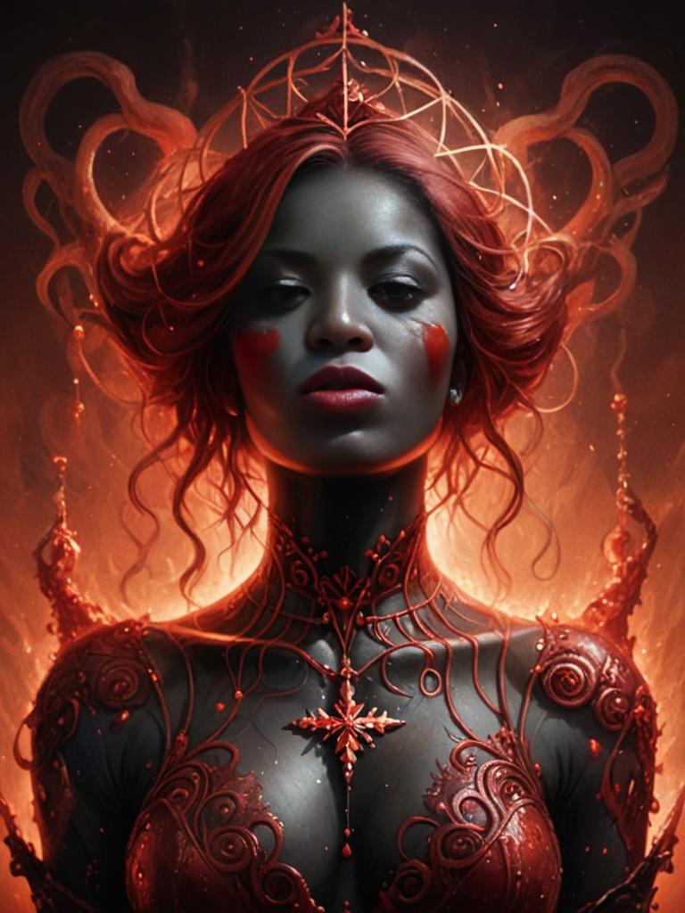 Mystical Woman with Red Hair in Fantasy Attire