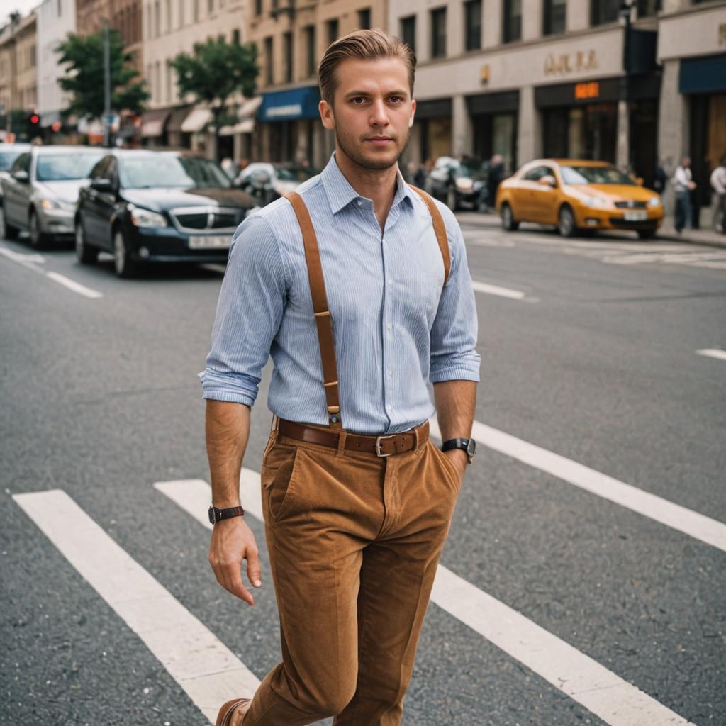 Stylish Man Walking in Urban Setting