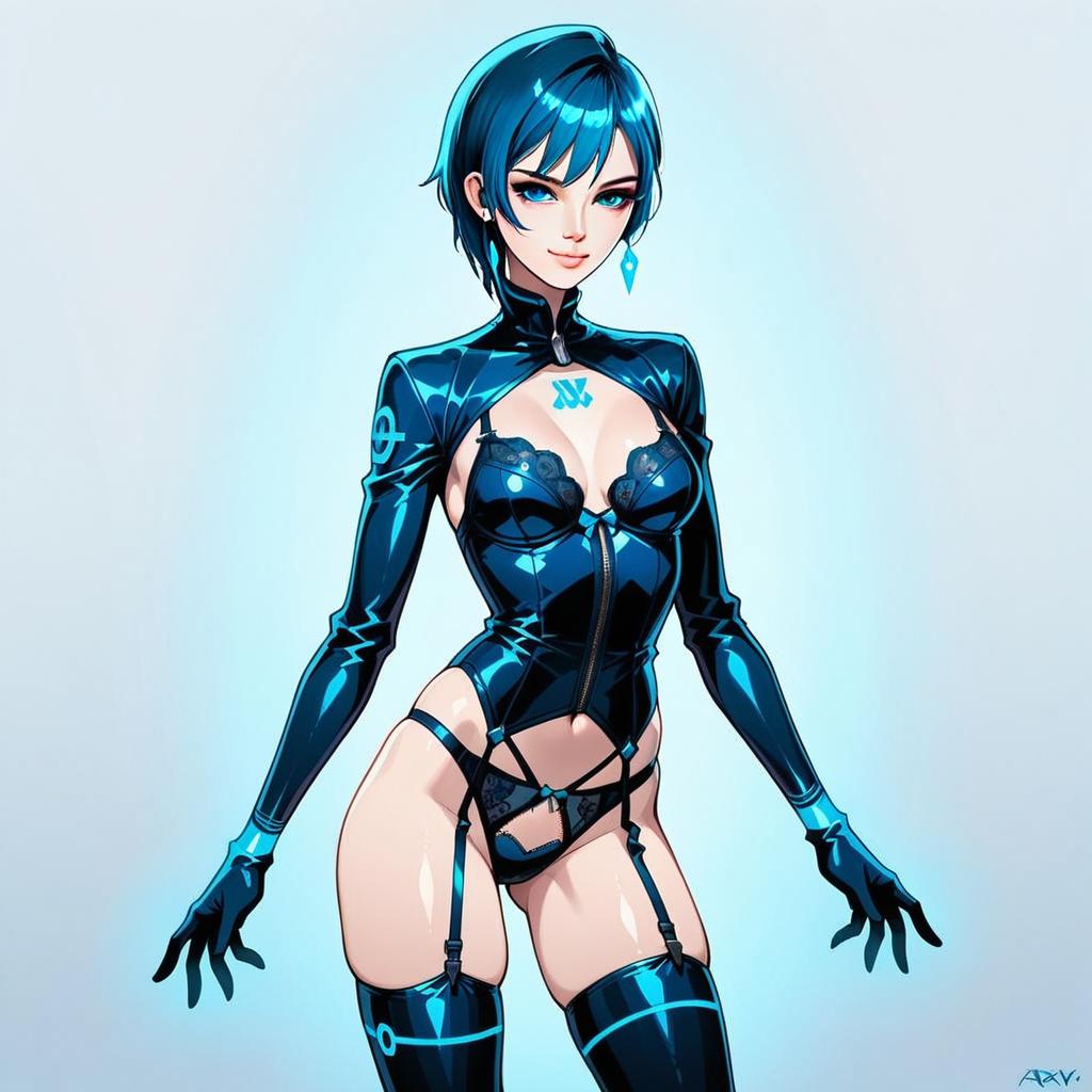 Confident Woman in Futuristic Cyberpunk Outfit Confident Woman in Futuristic Cyberpunk Outfit